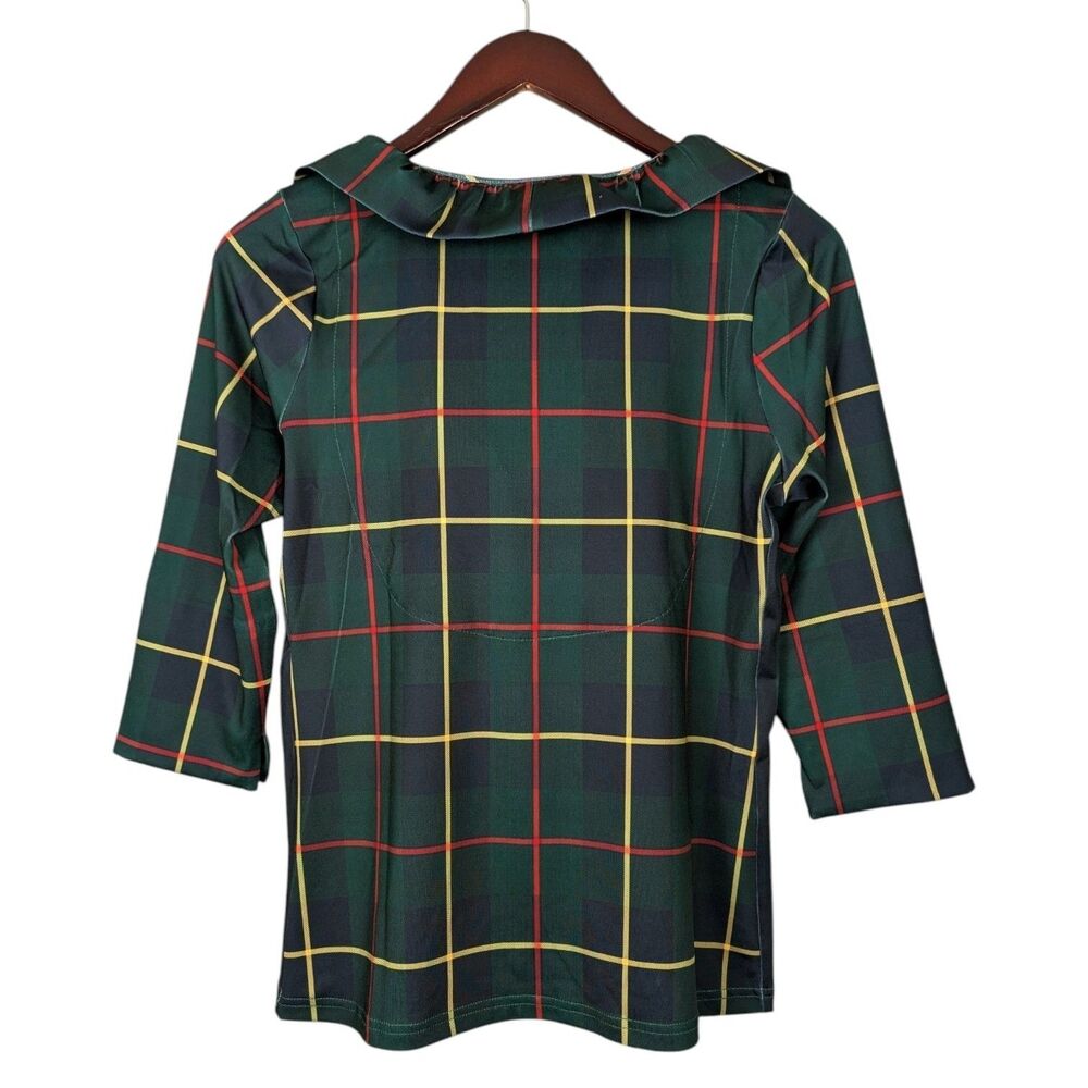 GRETCHEN SCOTT Plaidly Cooper Ruffle Neck Top - Picture 3 of 7